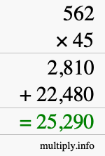 How to calculate 562 times 45 using long multiplication