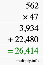 How to calculate 562 times 47 using long multiplication