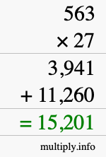 How to calculate 563 times 27 using long multiplication