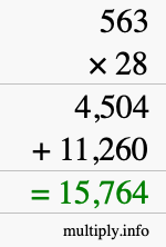 How to calculate 563 times 28 using long multiplication