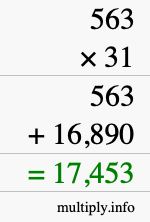 How to calculate 563 times 31 using long multiplication
