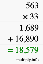 How to calculate 563 times 33 using long multiplication
