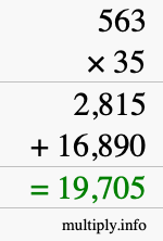 How to calculate 563 times 35 using long multiplication