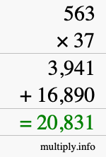 How to calculate 563 times 37 using long multiplication