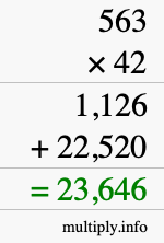 How to calculate 563 times 42 using long multiplication