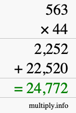 How to calculate 563 times 44 using long multiplication