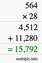How to calculate 564 times 28 using long multiplication