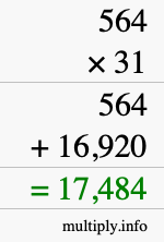 How to calculate 564 times 31 using long multiplication