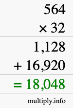 How to calculate 564 times 32 using long multiplication
