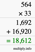 How to calculate 564 times 33 using long multiplication