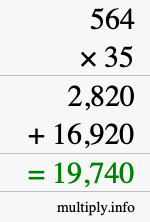How to calculate 564 times 35 using long multiplication