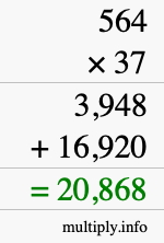 How to calculate 564 times 37 using long multiplication