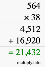 How to calculate 564 times 38 using long multiplication