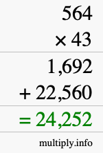 How to calculate 564 times 43 using long multiplication