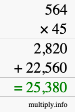 How to calculate 564 times 45 using long multiplication
