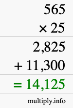 How to calculate 565 times 25 using long multiplication How to calculate 565 times 25 using long multiplication
