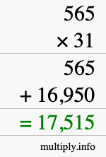 How to calculate 565 times 31 using long multiplication