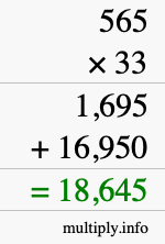 How to calculate 565 times 33 using long multiplication