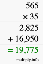 How to calculate 565 times 35 using long multiplication