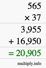 How to calculate 565 times 37 using long multiplication