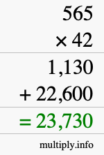 How to calculate 565 times 42 using long multiplication