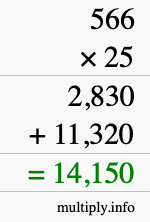 How to calculate 566 times 25 using long multiplication How to calculate 566 times 25 using long multiplication