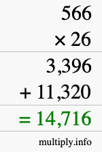 How to calculate 566 times 26 using long multiplication How to calculate 566 times 26 using long multiplication