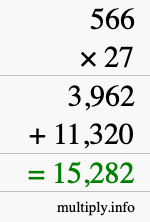 How to calculate 566 times 27 using long multiplication