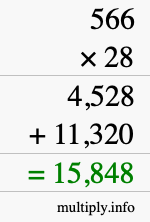 How to calculate 566 times 28 using long multiplication
