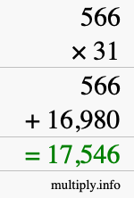 How to calculate 566 times 31 using long multiplication