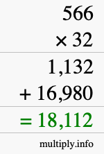How to calculate 566 times 32 using long multiplication