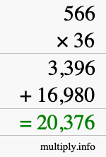 How to calculate 566 times 36 using long multiplication