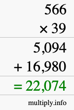 How to calculate 566 times 39 using long multiplication