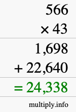 How to calculate 566 times 43 using long multiplication