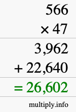 How to calculate 566 times 47 using long multiplication