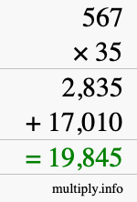 How to calculate 567 times 35 using long multiplication