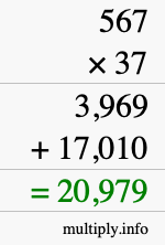 How to calculate 567 times 37 using long multiplication