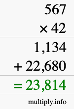 How to calculate 567 times 42 using long multiplication
