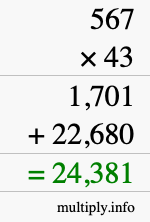 How to calculate 567 times 43 using long multiplication