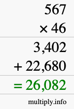 How to calculate 567 times 46 using long multiplication