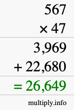 How to calculate 567 times 47 using long multiplication