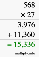 How to calculate 568 times 27 using long multiplication