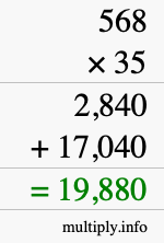How to calculate 568 times 35 using long multiplication