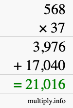 How to calculate 568 times 37 using long multiplication