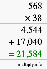 How to calculate 568 times 38 using long multiplication