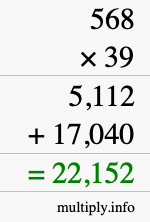 How to calculate 568 times 39 using long multiplication
