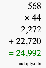 How to calculate 568 times 44 using long multiplication