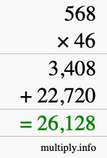 How to calculate 568 times 46 using long multiplication