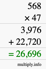 How to calculate 568 times 47 using long multiplication