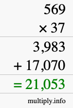 How to calculate 569 times 37 using long multiplication